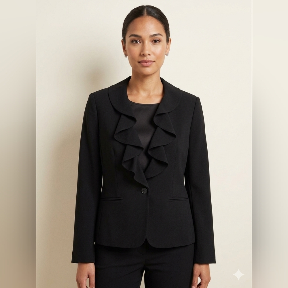 Peter Nygard Black Ruffle-Front Blazer
